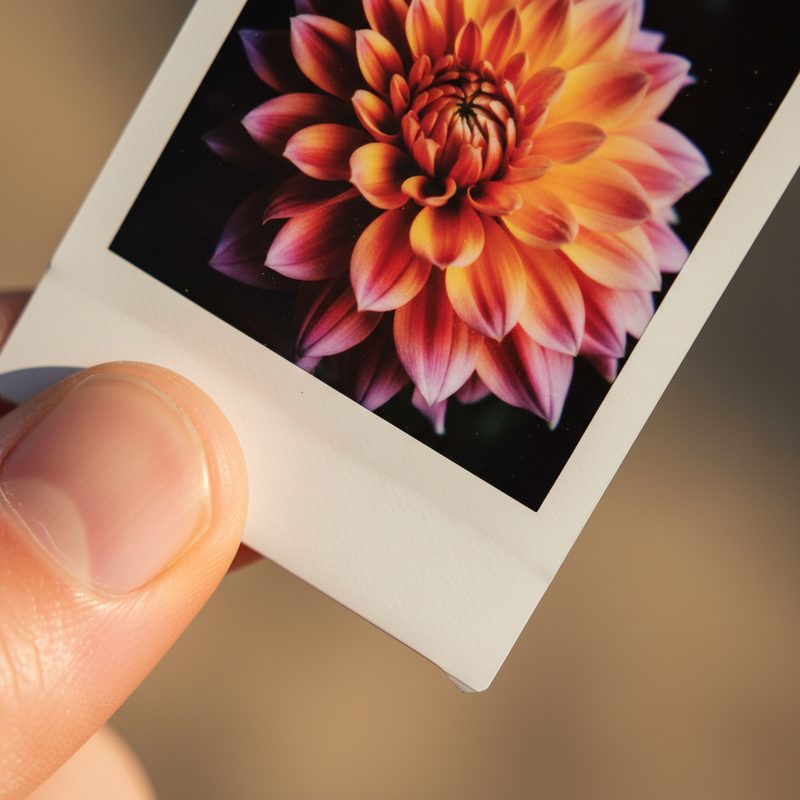 Close-up of real Instax instant film print texture and chemical detail